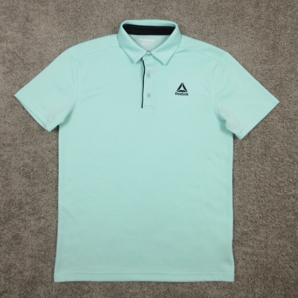 Reebok Polo Shirt Mens Small Mint‎ Green Solid Performance Golf Logo Wicking EUC